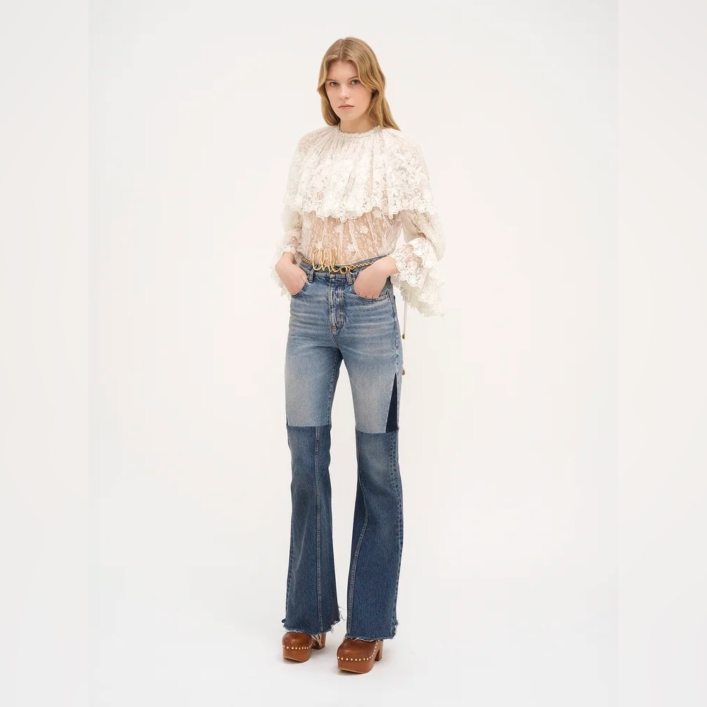 ✨ NWT CHLOE fall 2024 FLARED PATCHWORK JEANS IN DENIM - Picture 6 of 11